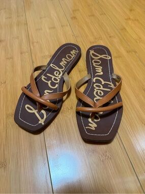 Sam Edelman Women's Brown Leather Flip Flop Sandals
